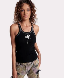 Tees & Tanks|ONE TEASPOON Jett Black Bower Bird Rib Singlet