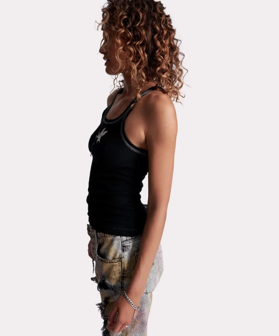 Tees & Tanks|ONE TEASPOON Jett Black Bower Bird Rib Singlet