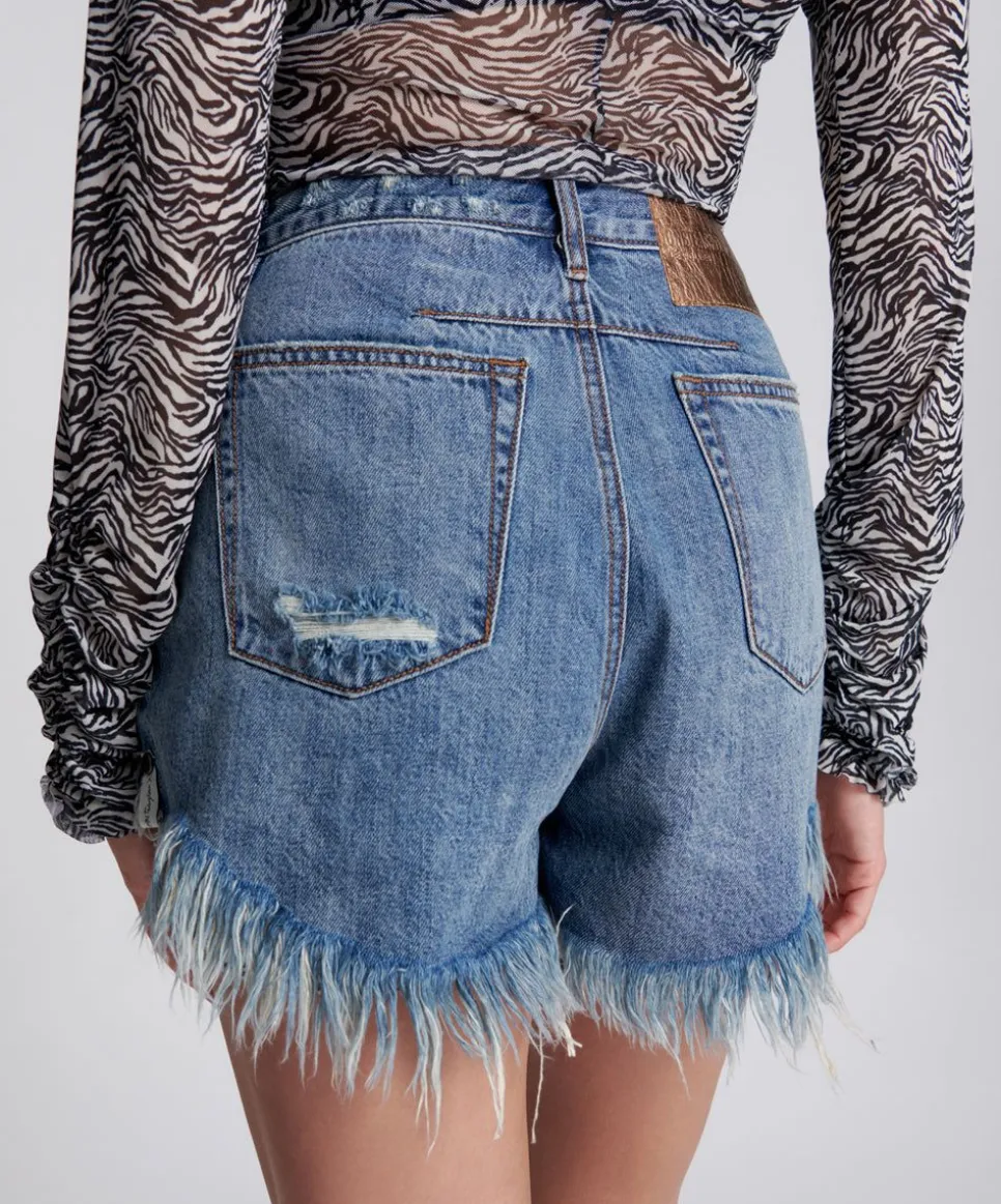 Denim Shorts|ONE TEASPOON Johnny Blue Le Wolves Mid Length Denim Shorts