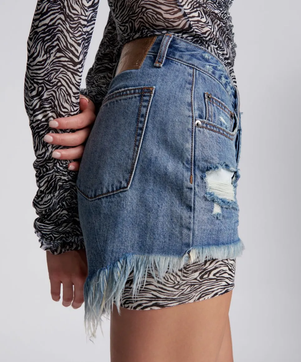 Denim Shorts|ONE TEASPOON Johnny Blue Le Wolves Mid Length Denim Shorts