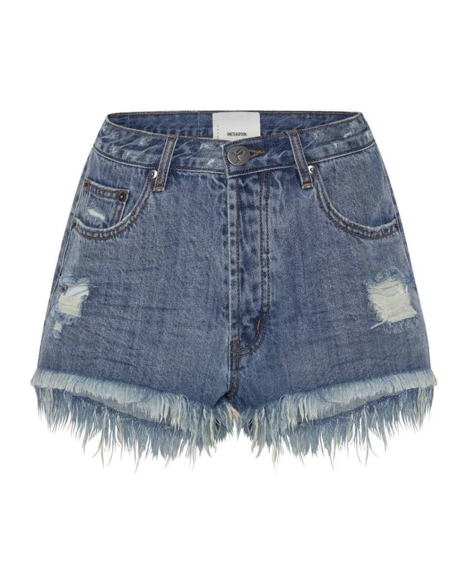 Denim Shorts|ONE TEASPOON Johnny Blue Le Wolves Mid Length Denim Shorts