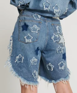 Denim Shorts|ONE TEASPOON Johnny Blue Star High Waist Frankies Long Length Denim Shorts
