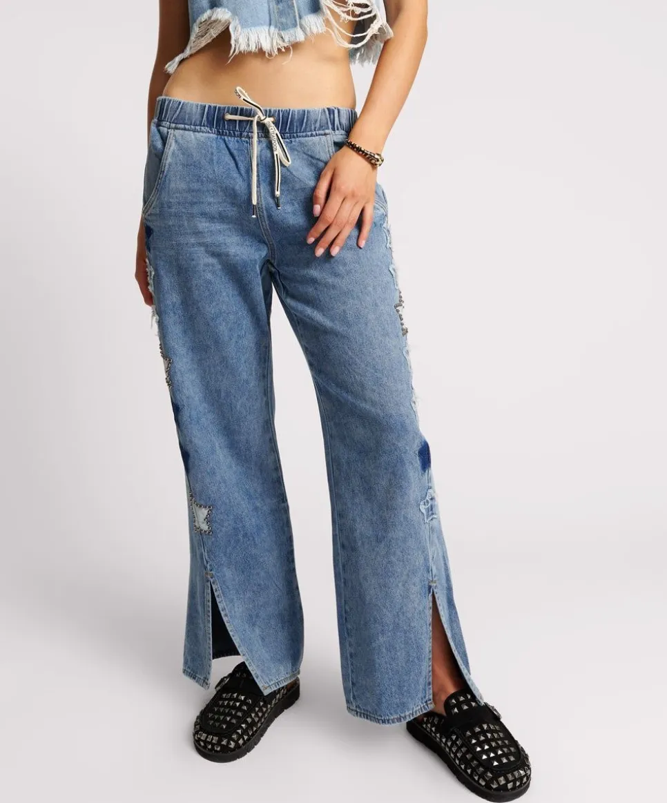 Denim Jeans|ONE TEASPOON Johnny Blue Star Roadhouse Wide Leg Drawstring Jeans
