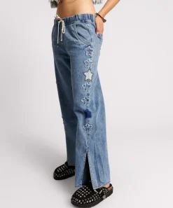 Denim Jeans|ONE TEASPOON Johnny Blue Star Roadhouse Wide Leg Drawstring Jeans