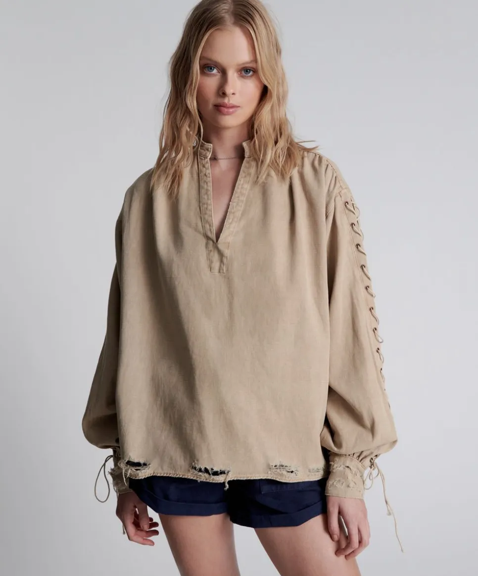 Shirts|ONE TEASPOON Johnny Lace Up Denim Shirt