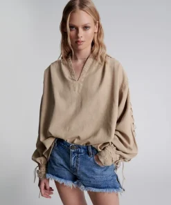 Shirts|ONE TEASPOON Johnny Lace Up Denim Shirt