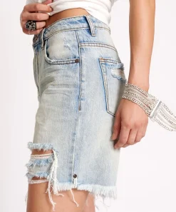 Denim Shorts|ONE TEASPOON Kansas Blue Jackson Mid Waist Wide Leg Shorts