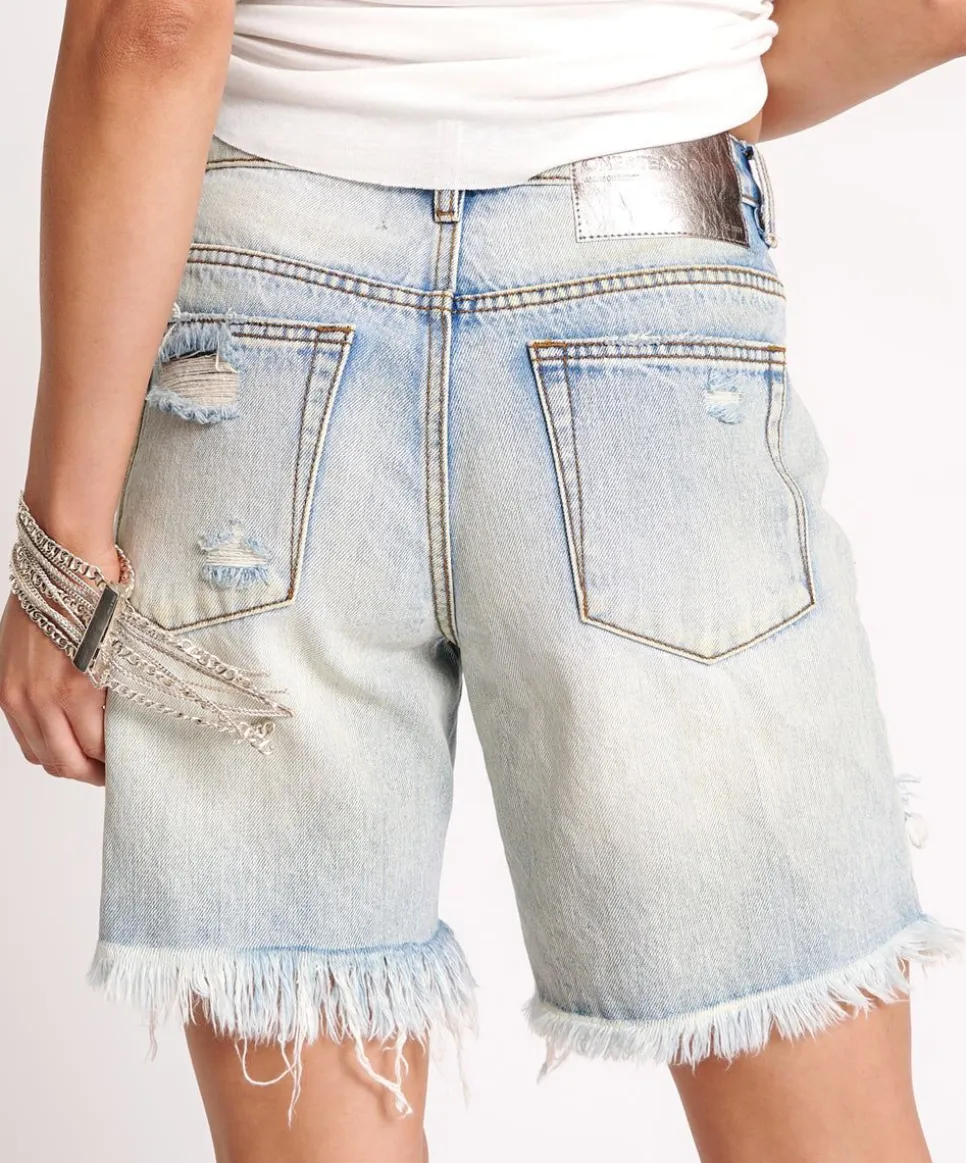 Denim Shorts|ONE TEASPOON Kansas Blue Jackson Mid Waist Wide Leg Shorts