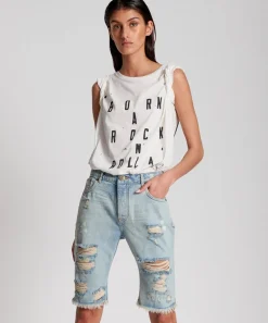 Denim Shorts|ONE TEASPOON Kansas Cut Off Truckers Mid Waist Long Length Shorts