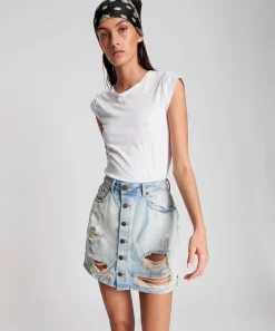 Denim Skirts|ONE TEASPOON Kansas Viper High Waist Button Through Mini Skirt