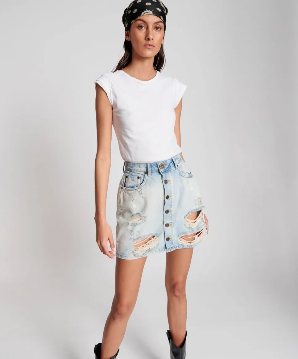 Denim Skirts|ONE TEASPOON Kansas Viper High Waist Button Through Mini Skirt