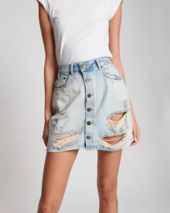 Denim Skirts|ONE TEASPOON Kansas Viper High Waist Button Through Mini Skirt