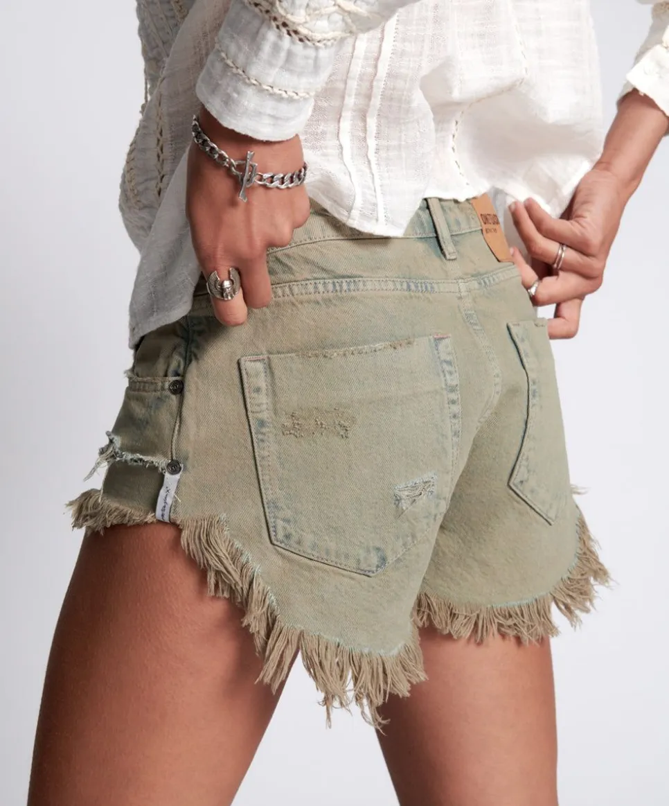 Denim Shorts|ONE TEASPOON Khaki Haze Bonita Low Waist Denim Shorts