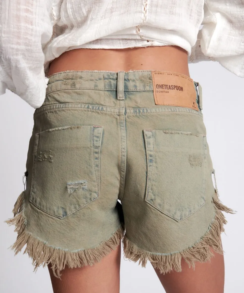 Denim Shorts|ONE TEASPOON Khaki Haze Bonita Low Waist Denim Shorts