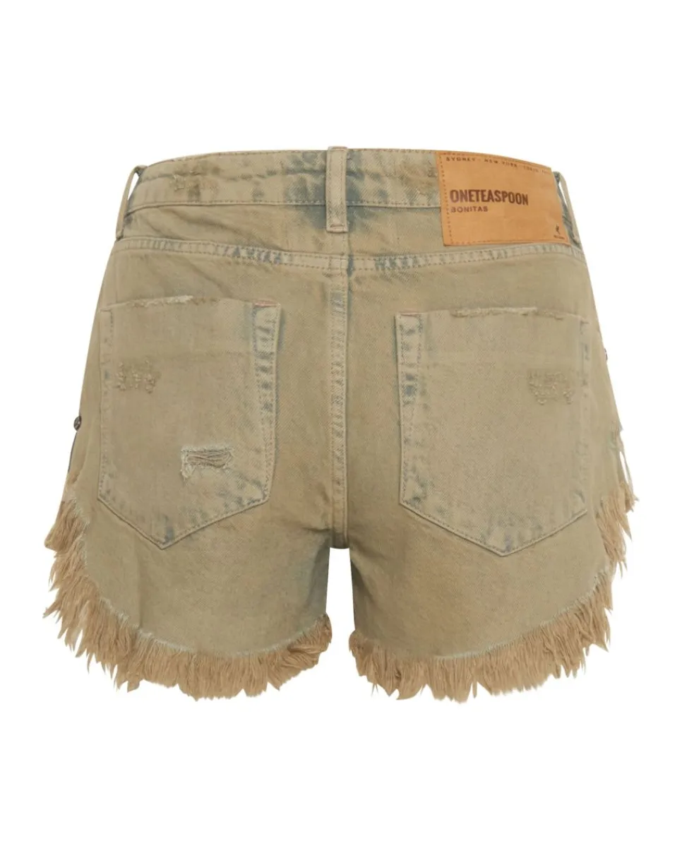 Denim Shorts|ONE TEASPOON Khaki Haze Bonita Low Waist Denim Shorts