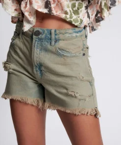 Denim Shorts|ONE TEASPOON Khaki Haze Legend High Waist Mom Fit Shorts