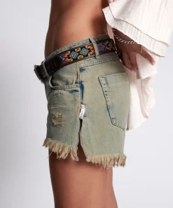 Denim Shorts|ONE TEASPOON Khaki Haze Marlons Low Waist Boyfriend Shorts