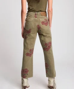 Denim Jeans|ONE TEASPOON Khaki Hibiscus Libertines High Waist Cropped Jeans