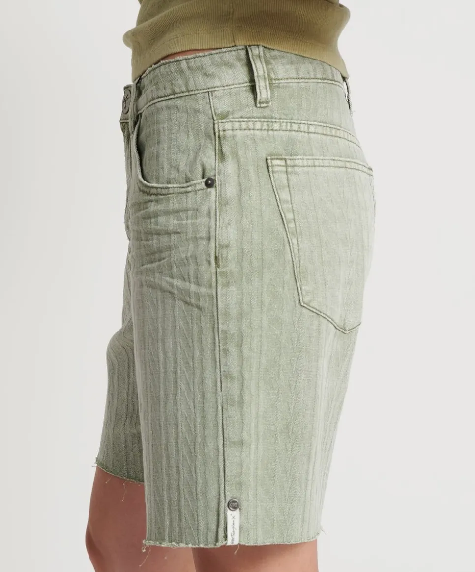 Denim Shorts|ONE TEASPOON Khaki Logo Jacquard Jackson Mid Waist Wide Leg Shorts