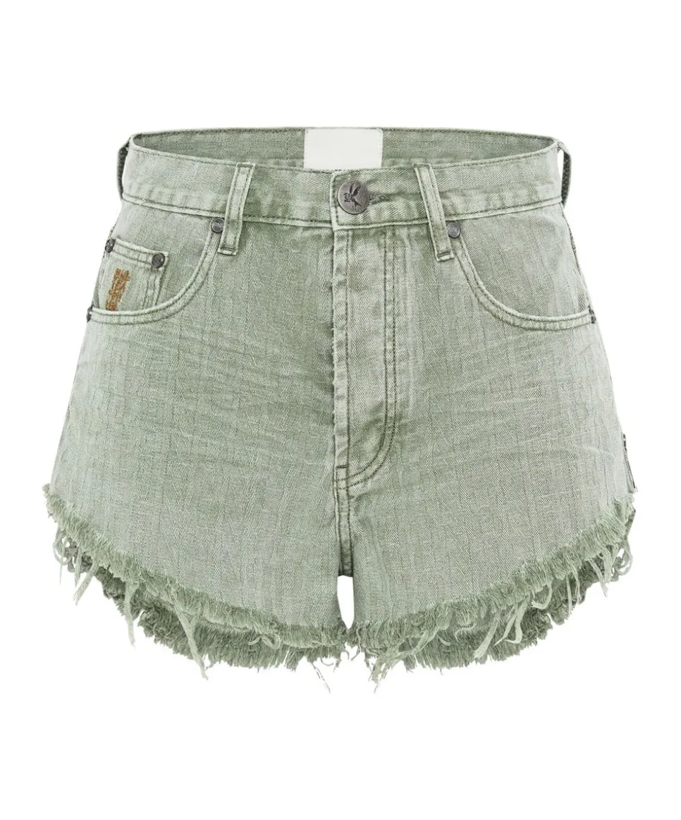 Denim Shorts|ONE TEASPOON Khaki Logo Jacquard Outlaws Mid Waist Denim Shorts