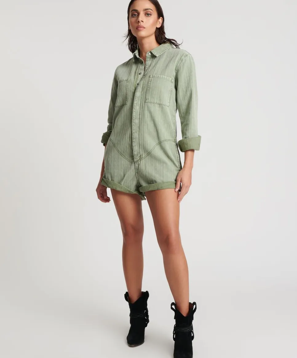 Denim Jumpsuits|ONE TEASPOON Khaki Logo Jacquard Prophecy Jumpsuit