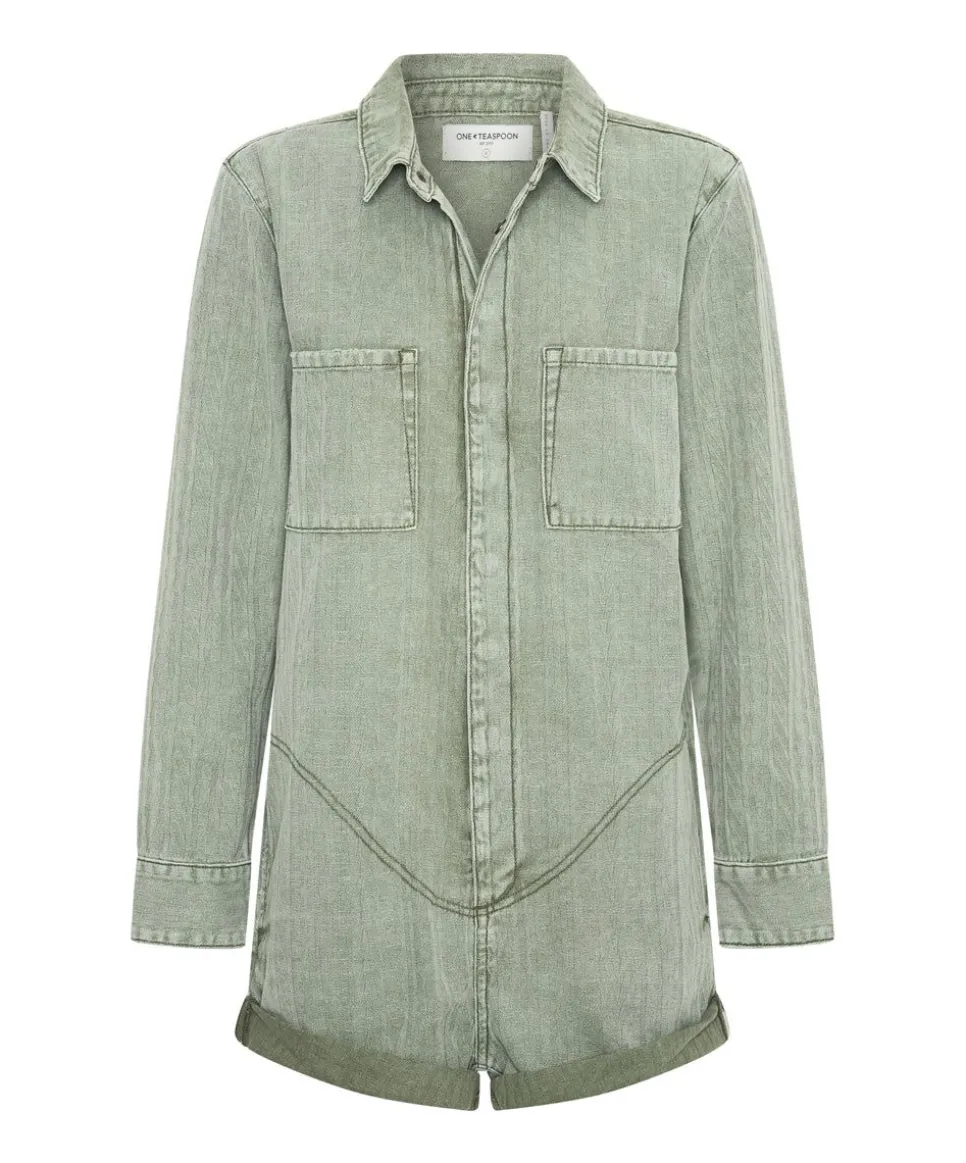 Denim Jumpsuits|ONE TEASPOON Khaki Logo Jacquard Prophecy Jumpsuit