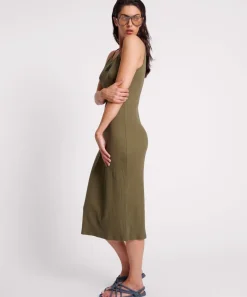 Midi & Maxi Dresses|ONE TEASPOON Khaki Rib Singlet Midi Dress
