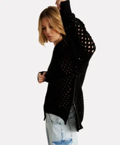 Knitwear|ONE TEASPOON Knitted Fishnet Zip Side Sweater