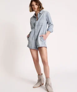 Denim Jumpsuits|ONE TEASPOON Le Stripe Prophecy Jumpsuit