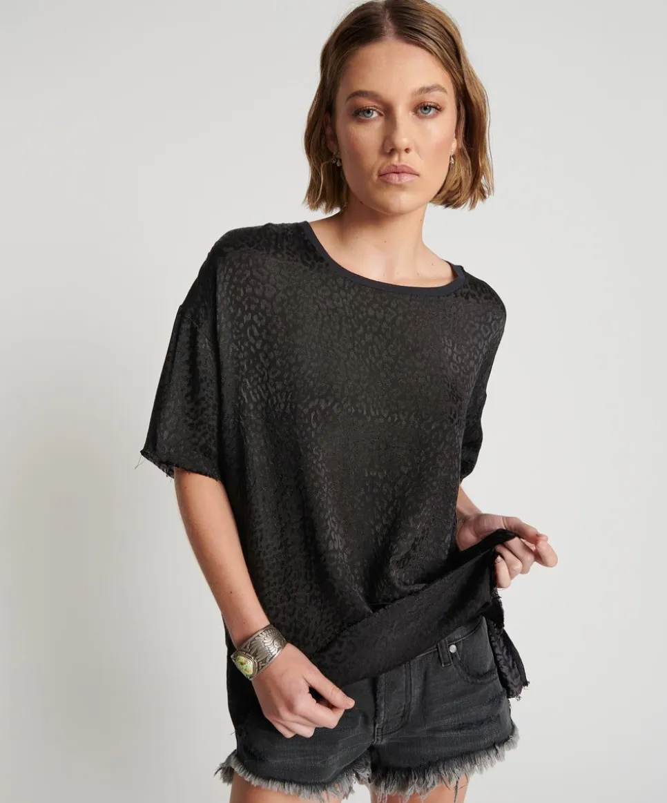 Tops|ONE TEASPOON Leopard Jacquard Satin Tee