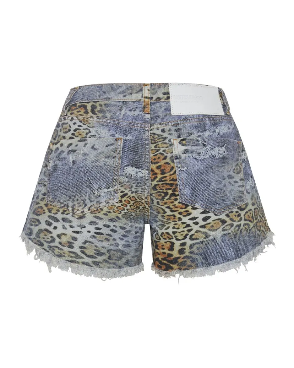 Denim Shorts|ONE TEASPOON Leoparty Truckers Mid Waist Relaxed Shorts