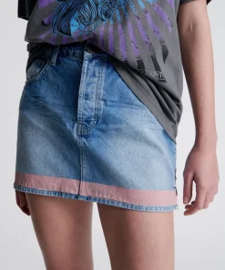 Denim Skirts|ONE TEASPOON Linear Blue 2020 Mini High Waist Denim Skirt