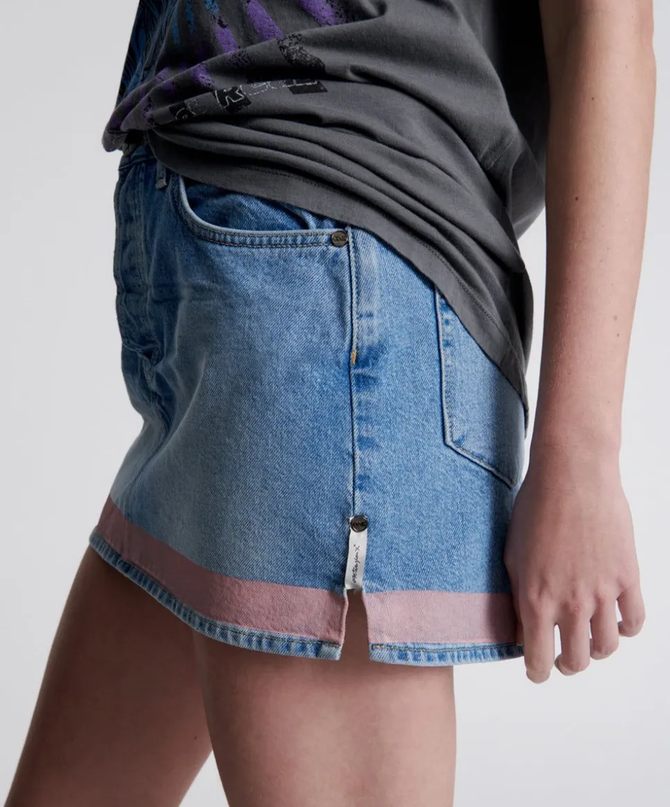Denim Skirts|ONE TEASPOON Linear Blue 2020 Mini High Waist Denim Skirt