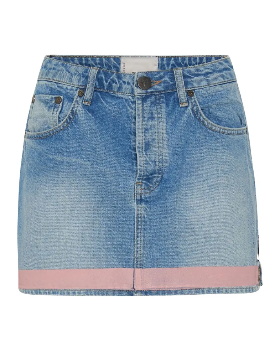 Denim Skirts|ONE TEASPOON Linear Blue 2020 Mini High Waist Denim Skirt