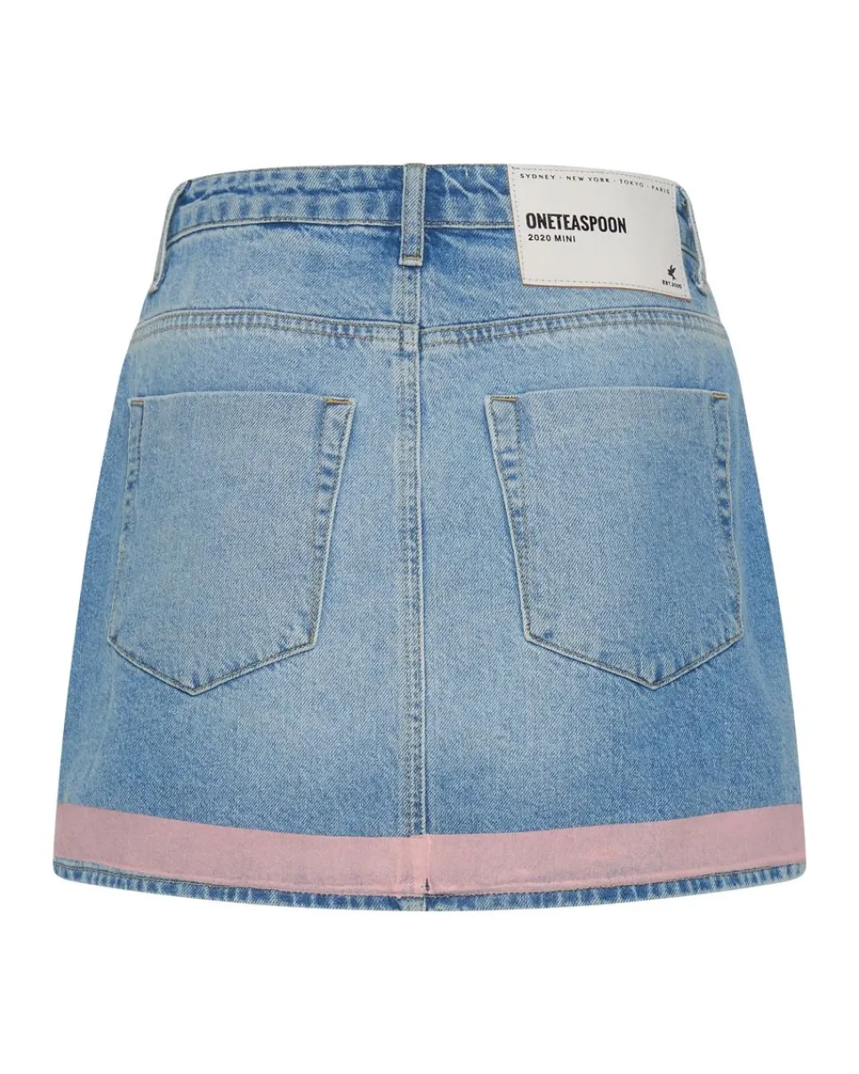 Denim Skirts|ONE TEASPOON Linear Blue 2020 Mini High Waist Denim Skirt