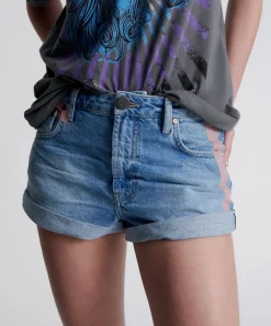 Denim Shorts|ONE TEASPOON Linear Blue Bandits Mid Waist Denim Shorts