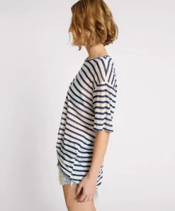 Basic Tees|ONE TEASPOON Linen Stripe Boyfriend Tee