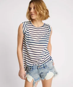 Basic Tees|ONE TEASPOON Linen Stripe Boyfriend Tee