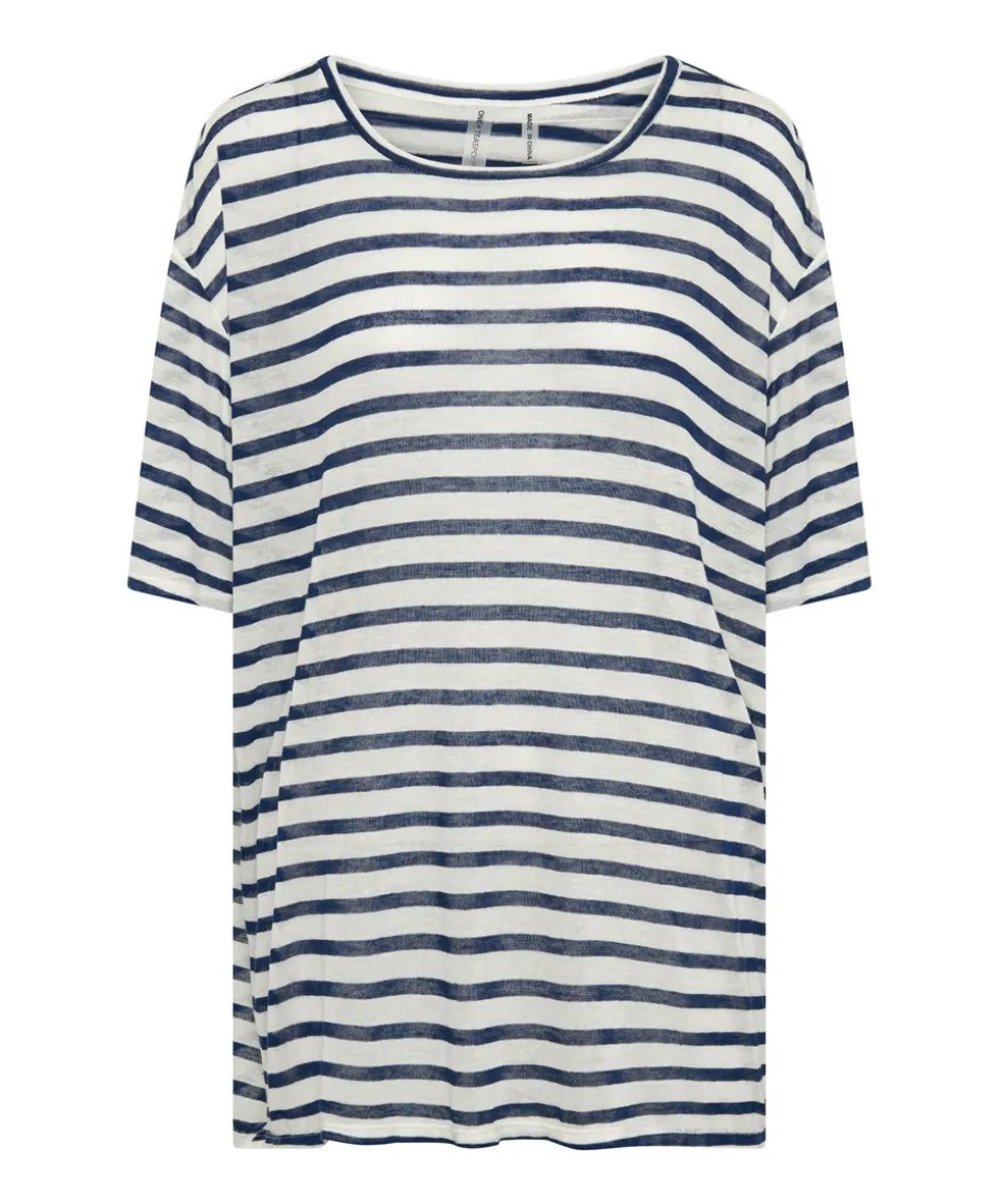 Basic Tees|ONE TEASPOON Linen Stripe Boyfriend Tee