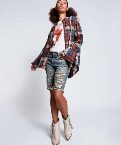 Denim Shorts|ONE TEASPOON Memphis Cut Off Truckers Mid Waist Relaxed Denim Shorts