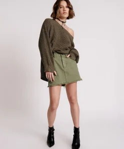 Denim Skirts|ONE TEASPOON Military Khaki 2020 Mini Denim Skirt