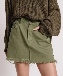 Denim Skirts|ONE TEASPOON Military Khaki 2020 Mini Denim Skirt
