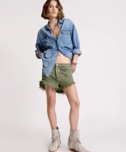 Denim Shorts|ONE TEASPOON Military Khaki Outlaws Mid Length Denim Shorts
