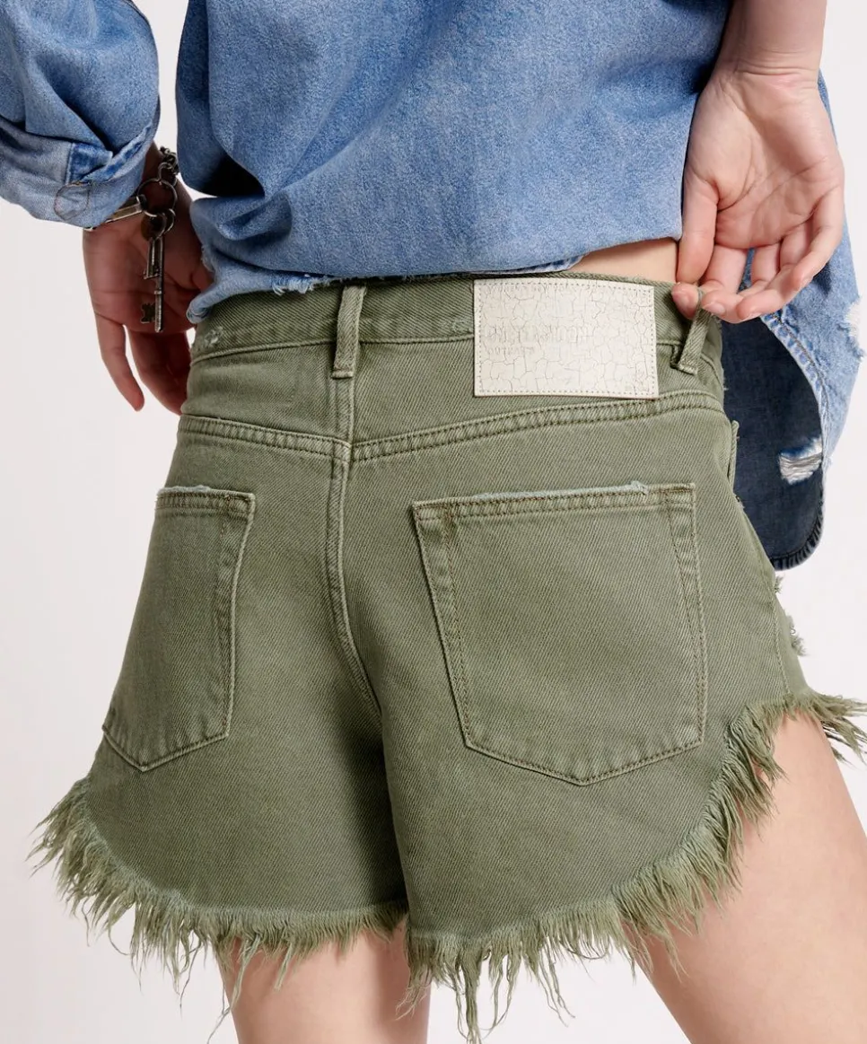 Denim Shorts|ONE TEASPOON Military Khaki Outlaws Mid Length Denim Shorts