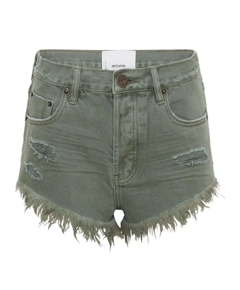 Denim Shorts|ONE TEASPOON Military Khaki Outlaws Mid Length Denim Shorts