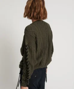 Knitwear|ONE TEASPOON Military Khaki Threaded Cable Sweater