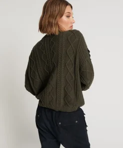 Knitwear|ONE TEASPOON Military Khaki Threaded Cable Sweater