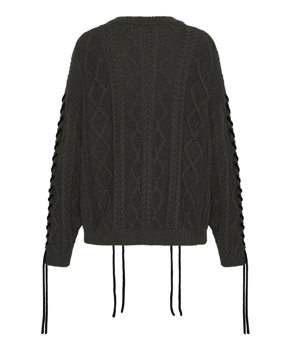 Knitwear|ONE TEASPOON Military Khaki Threaded Cable Sweater