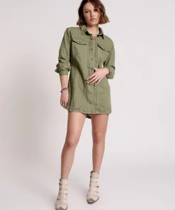Midi & Maxi Dresses|ONE TEASPOON Military Khaki Trucker Shirt Dress
