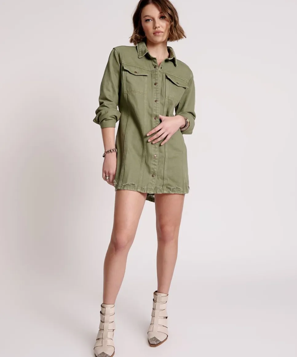 Midi & Maxi Dresses|ONE TEASPOON Military Khaki Trucker Shirt Dress